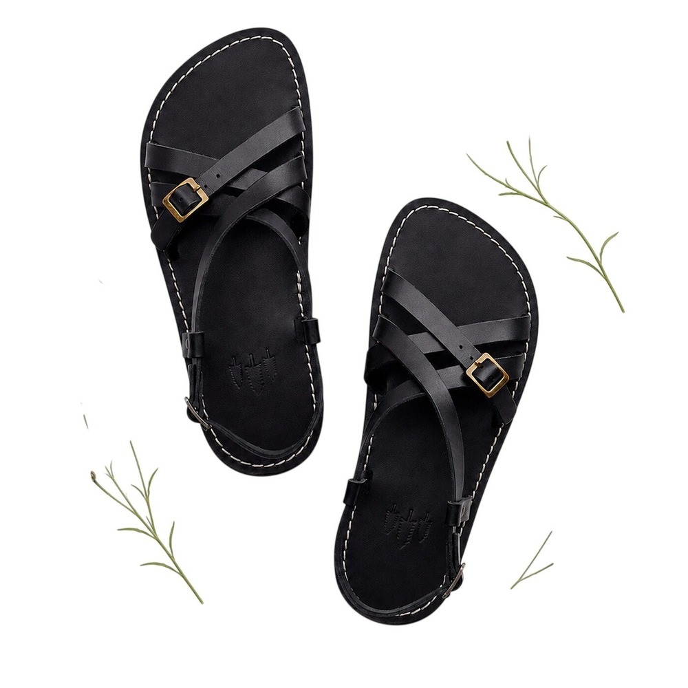 Portland Leather Goods Amalfi Sandals Nero Black Leather Women's Size 7 NWT